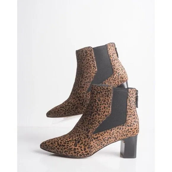 Cole Haan Womens Etta Leopard-Print Calf Hair Booties Ankle Boots US 7.5 Brown