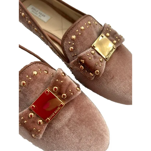Cole Haan Women’s Tali Bow Stud Slip On Loafer in Blush Pink Velvet. NWOT Size 5