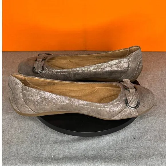 Comfortiva Maloree Smoke Tan Brown Knot Leather Ballet Flat Size 6.5 EU 37