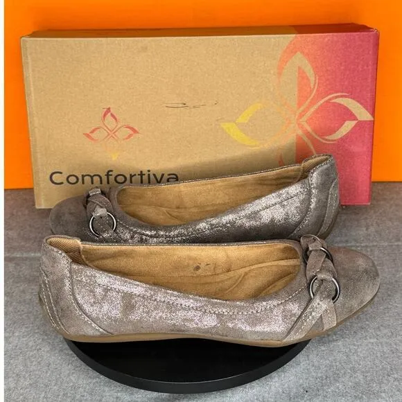 Comfortiva Maloree Smoke Tan Brown Knot Leather Ballet Flat Size 6.5 EU 37