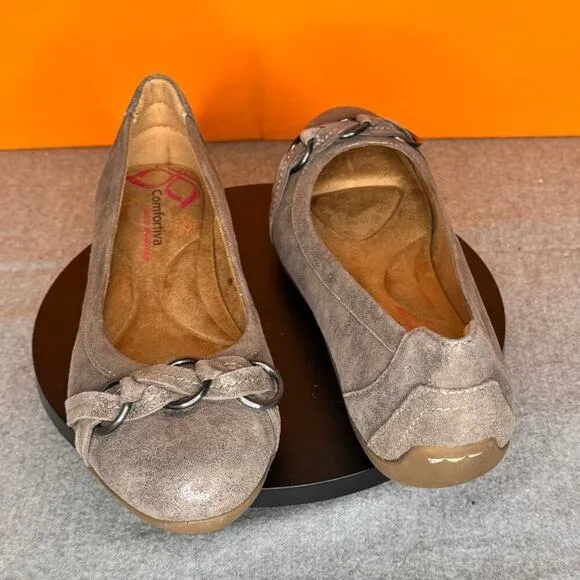 Comfortiva Maloree Smoke Tan Brown Knot Leather Ballet Flat Size 6.5 EU 37