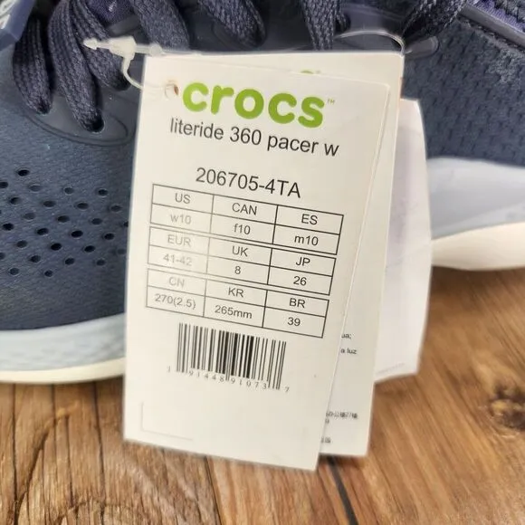 Crocs LiteRide 360 Pacer Womens 10 Blue Lace Up Walking Tennis Shoes 206705 NEW