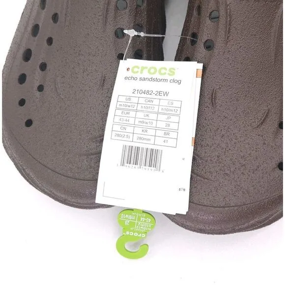 Crocs (Mens 10 Womens 12) Echo Sandstorm Clog Slip On Shoes Sandals Coffee Brown