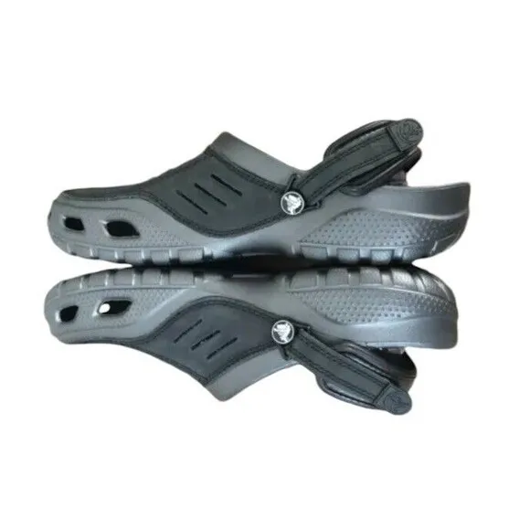 Crocs Yukon Slip On Clog Men's 12 Black Gray Leather Slingback Round Toe Shoes