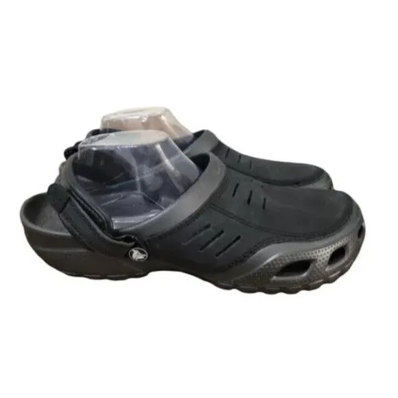Crocs Yukon Slip On Clog Men's 12 Black Gray Leather Slingback Round Toe Shoes