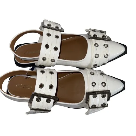 CUSHIONAIRE Women's White Studded Rivets Buckle Pointed Toe Mary Jane Shoes Goth