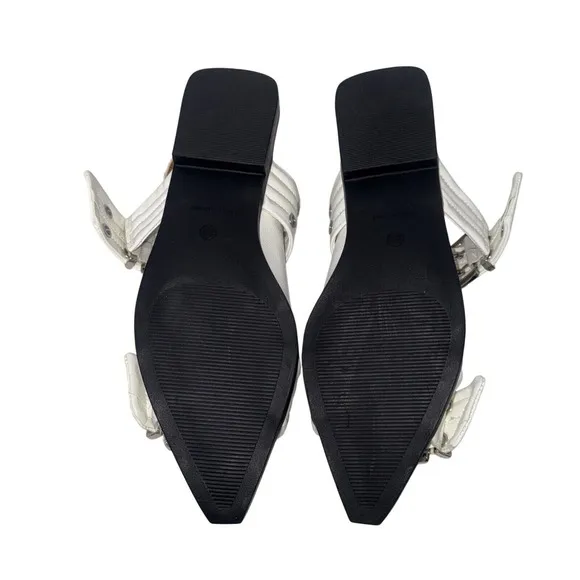 CUSHIONAIRE Women's White Studded Rivets Buckle Pointed Toe Mary Jane Shoes Goth