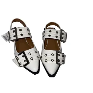 CUSHIONAIRE Women's White Studded Rivets Buckle Pointed Toe Mary Jane Shoes Goth