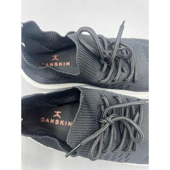 Danskin Size 8.5 M FREE Black Knit Lace Up Sneakers New Women's Shoes