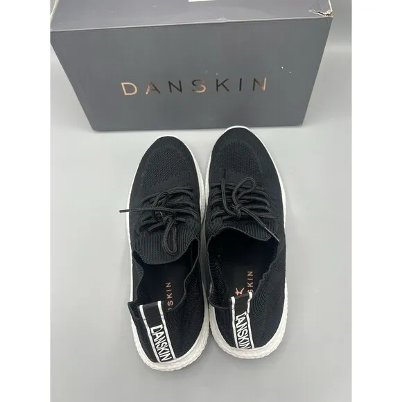 Danskin Size 8.5 M FREE Black Knit Lace Up Sneakers New Women's Shoes
