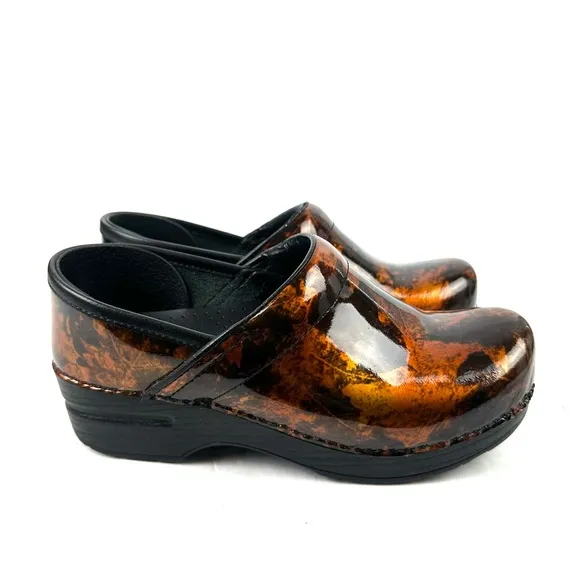 Dansko Clog 36 Tortoise Marble Patent Leather Slip On Professional Shoes