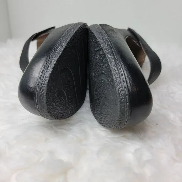 Dansko Larie  Womens Size 10.5  Slip On Shoes  Black Leather  Mary Jane Wedge