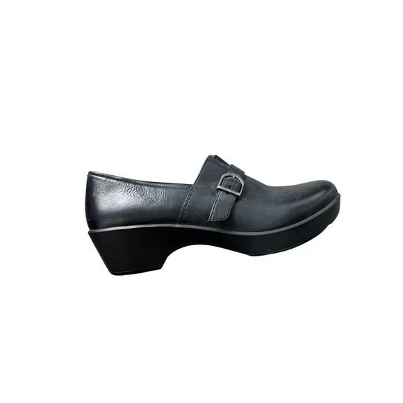 Dansko Womens Black Jane Full Grain Leather Slip On Heeled Clog Shoes Size 39