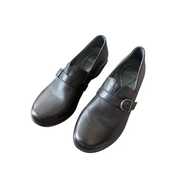 Dansko Womens Black Jane Full Grain Leather Slip On Heeled Clog Shoes Size 39