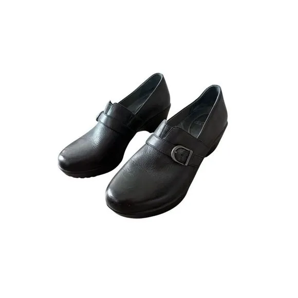 Dansko Womens Black Jane Full Grain Leather Slip On Heeled Clog Shoes Size 39