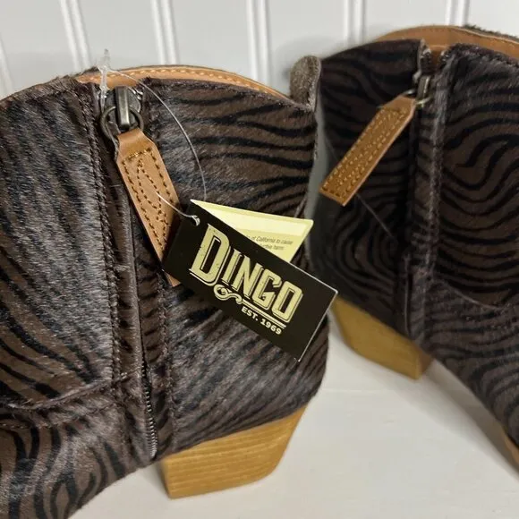 Dingo Hairy Up Genuine Calf Hair Western Boot Brown Zebra size 8