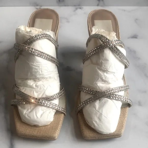 Dolce Vita PATSI Rhinestone Sandals Block Heel, Sz 5/6, New For Spring 2023