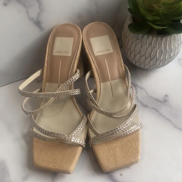 Dolce Vita PATSI Rhinestone Sandals Block Heel, Sz 5/6, New For Spring 2023