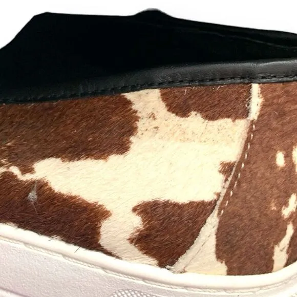 Donald J. Pliner Richie Calf Hair Slip-On Sneaker Shoes Brown White Cow Print