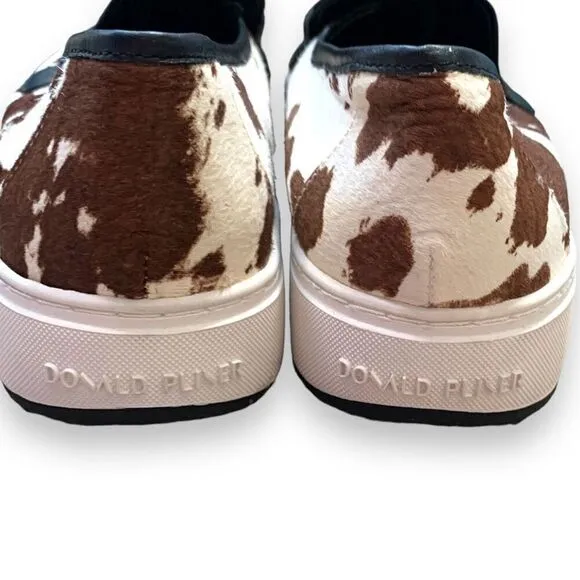 Donald J. Pliner Richie Calf Hair Slip-On Sneaker Shoes Brown White Cow Print