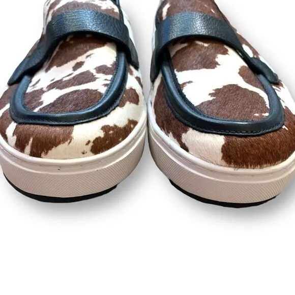 Donald J. Pliner Richie Calf Hair Slip-On Sneaker Shoes Brown White Cow Print