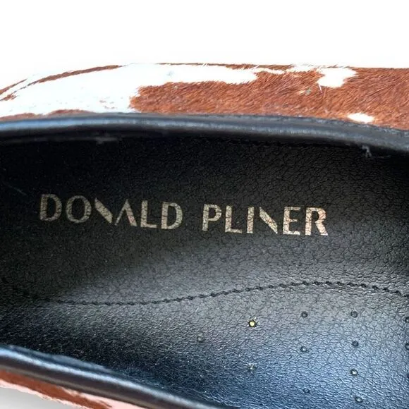 Donald J. Pliner Richie Calf Hair Slip-On Sneaker Shoes Brown White Cow Print