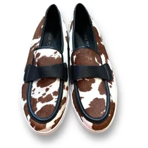 Donald J. Pliner Richie Calf Hair Slip-On Sneaker Shoes Brown White Cow Print