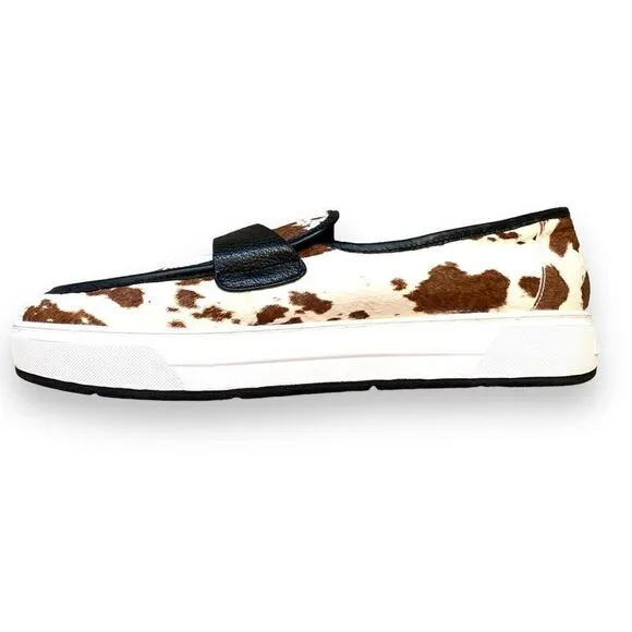 Donald J. Pliner Richie Calf Hair Slip-On Sneaker Shoes Brown White Cow Print