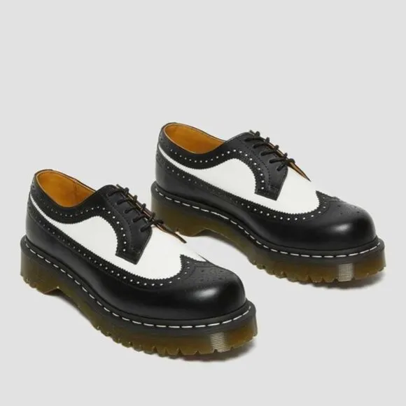 Dr. Martens Black and White Loafers with Air-Cushioned Sole