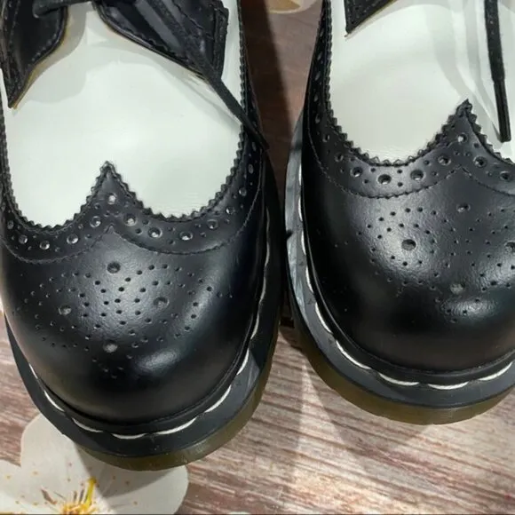 Dr. Martens Black and White Loafers with Air-Cushioned Sole