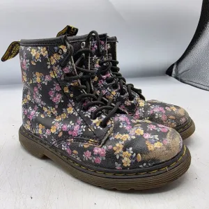 Dr. Martens Brooklee Girls Size 9 Black Floral Boots Flowers School Walking