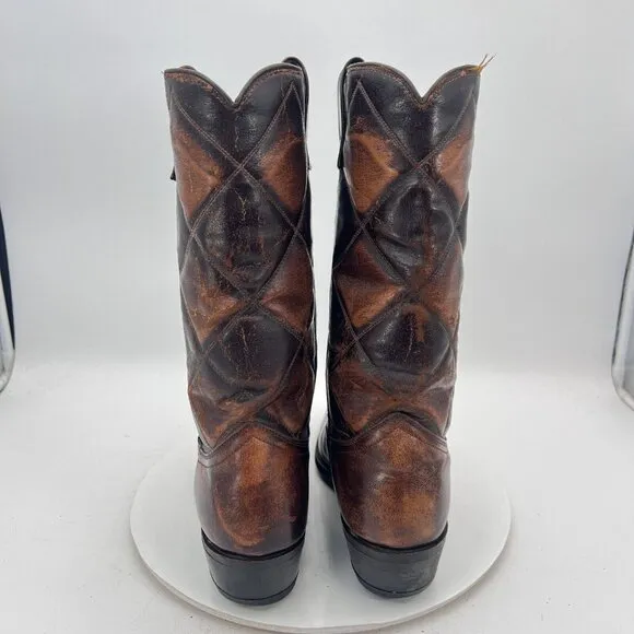 Durango Men Size 10D Dark Brown Cross Stitched Leather Western Pull On Boot