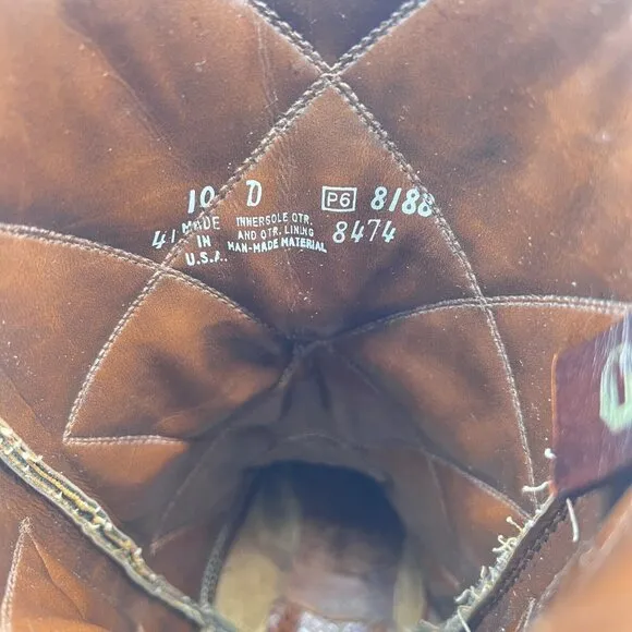 Durango Men Size 10D Dark Brown Cross Stitched Leather Western Pull On Boot