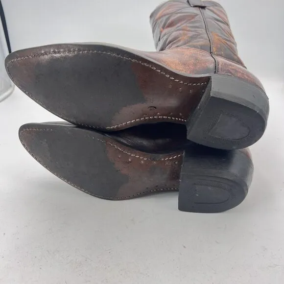 Durango Men Size 10D Dark Brown Cross Stitched Leather Western Pull On Boot