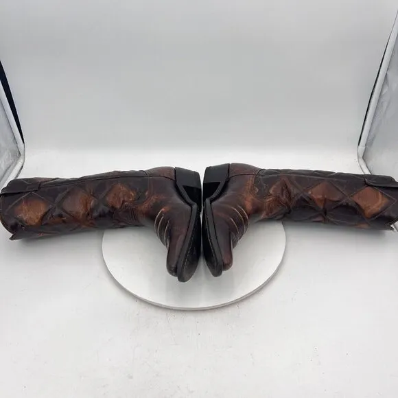 Durango Men Size 10D Dark Brown Cross Stitched Leather Western Pull On Boot