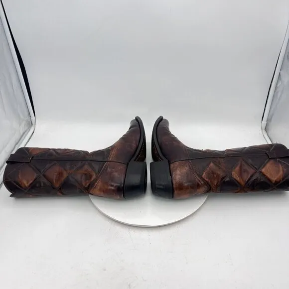 Durango Men Size 10D Dark Brown Cross Stitched Leather Western Pull On Boot