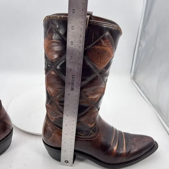 Durango Men Size 10D Dark Brown Cross Stitched Leather Western Pull On Boot