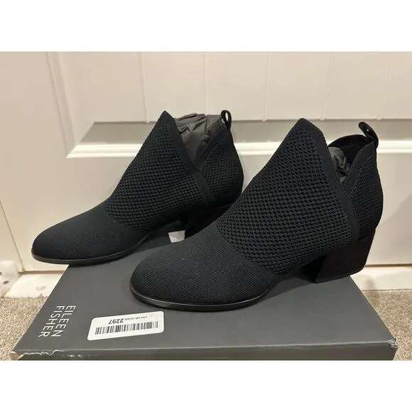 Eileen Fisher Clever Black Stretch Ankle Boot Size 9 NIB Pull On Knit
