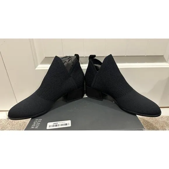 Eileen Fisher Clever Black Stretch Ankle Boot Size 9 NIB Pull On Knit