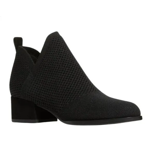 Eileen Fisher Clever Black Stretch Ankle Boot Size 9 NIB Pull On Knit