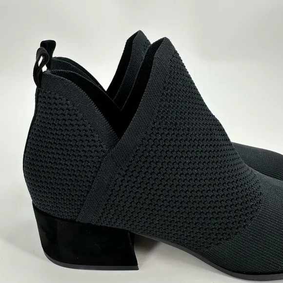 Eileen Fisher Clever Slip On Black Stretch Ankle Boots Textured Knit Size 9.5