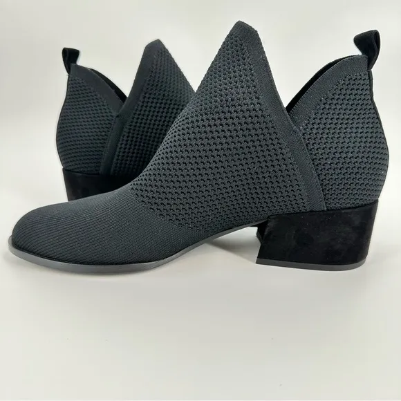 Eileen Fisher Clever Slip On Black Stretch Ankle Boots Textured Knit Size 9.5