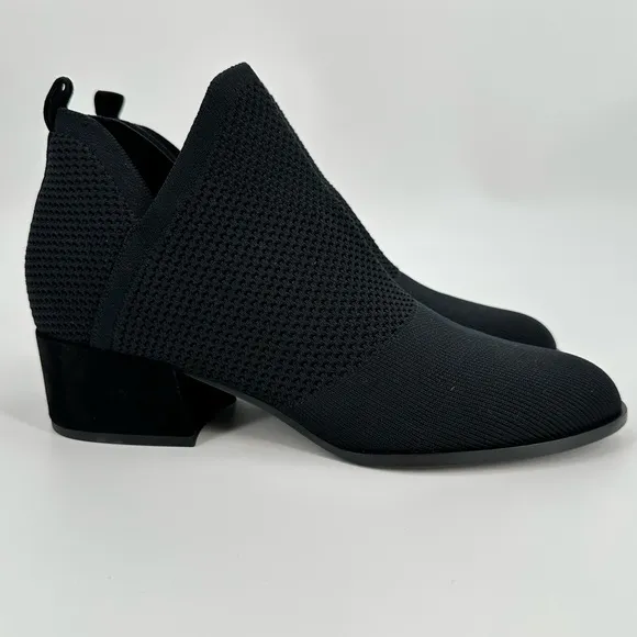 Eileen Fisher Clever Slip On Black Stretch Ankle Boots Textured Knit Size 9.5