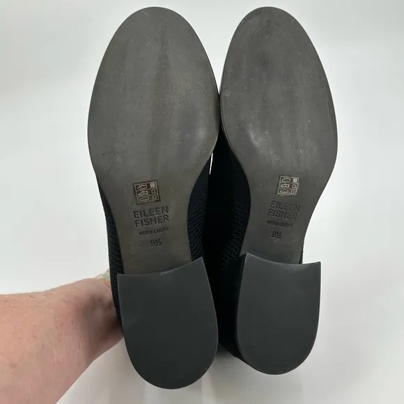 Eileen Fisher Clever Slip On Black Stretch Ankle Boots Textured Knit Size 9.5