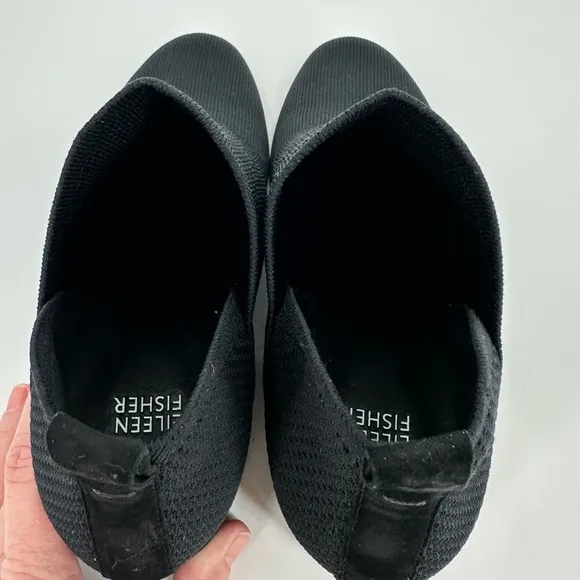 Eileen Fisher Clever Slip On Black Stretch Ankle Boots Textured Knit Size 9.5