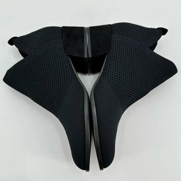 Eileen Fisher Clever Slip On Black Stretch Ankle Boots Textured Knit Size 9.5