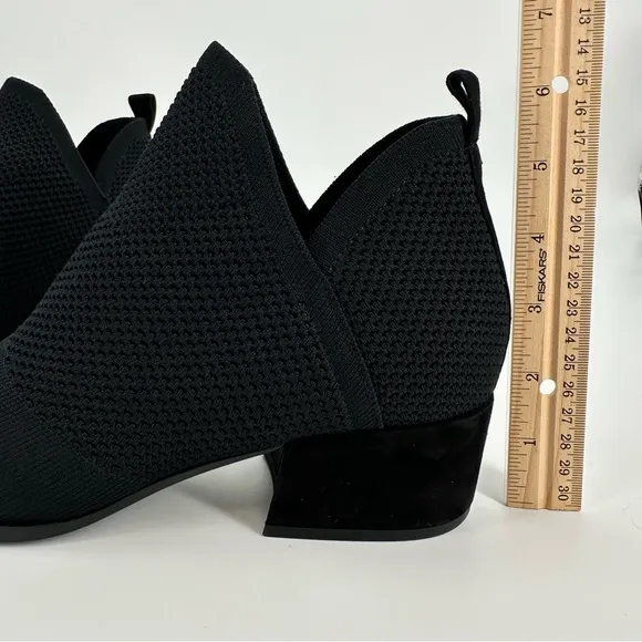 Eileen Fisher Clever Slip On Black Stretch Ankle Boots Textured Knit Size 9.5