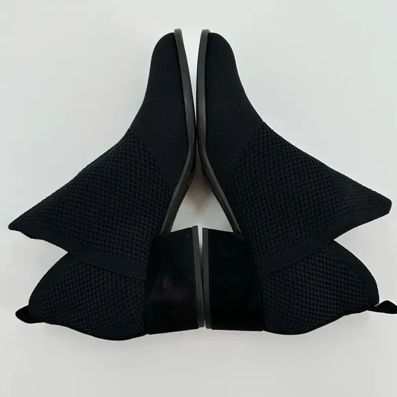 Eileen Fisher Clever Slip On Black Stretch Ankle Boots Textured Knit Size 9.5