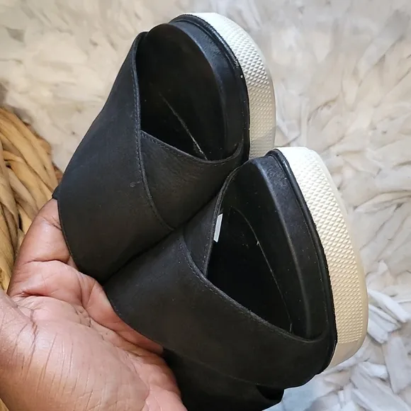 Eileen fisher criss cross leather black wedge Sandals Summer Shoes
