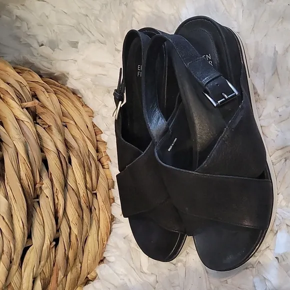 Eileen fisher criss cross leather black wedge Sandals Summer Shoes